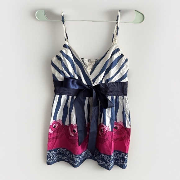 Vtg Babydoll Top Womens S Blue Striped Coquette Y2K Soft Girl Fairy Club - Picture 2 of 9